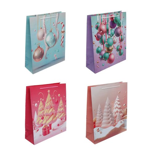 Пакет НГ бумажный подарочный 26*32*9см, 4 дизайна