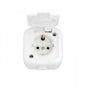 Розетка 1о/п Bylectrica, IP44, белый (земля, корп. ABS), с крышкой РА16-214