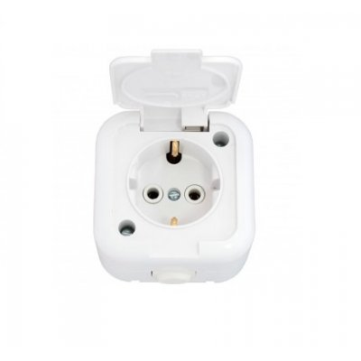 Розетка 1о/п Bylectrica, IP44, белый (земля, корп. ABS), с крышкой РА16-214