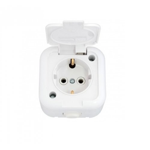 Розетка 1о/п Bylectrica, IP44, белый (земля, корп. ABS), с крышкой РА16-214