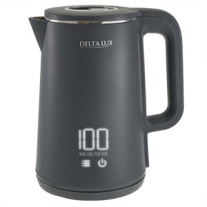 Чайник DELTA LUX DE-1023 серый, ДВОЙНОЙ КОРПУС, 1,8л, 2000Вт,  LCD дисплей, 5 режимов (уп.12)