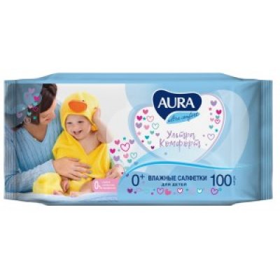 Салфетки влажные AURA Ultra comfort Детские с алоэ и вит.Е 100шт