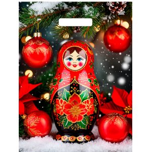 Пакет НГ п/э с выруб. ручкой 40х31см, 60мкм Матрёшкин снег