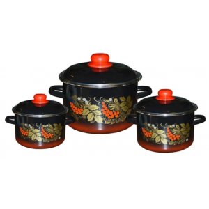 Набор эмалированной посуды Рябина №19 черн. с красн.подп. (кастр. 2л, 3л, 5.5л)