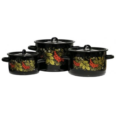 Набор эмалированной посуды Рябиновый цвет, черн. (кастр. 1.5л, 2.9л, 4.5л)