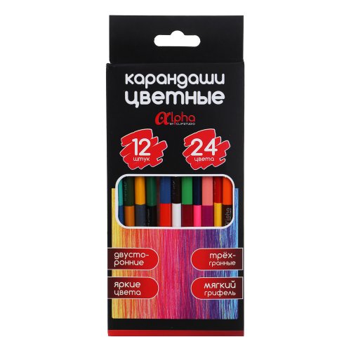 Карандаши двусторонние 24цв., 3-гранные заточ., дерево, 2М