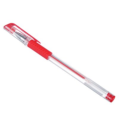 Ручка гелевая красная 14,9см, с резин.держат,нак.0,5