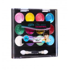 Набор косметики для девочки (тени, тени с блестками, блеск для губ, аппликатор)