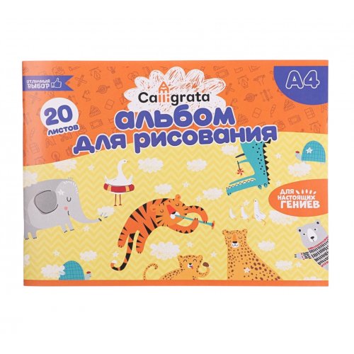 Альбом для рисования A4 20л, 100г/м2, скрепка, 2 дизайна