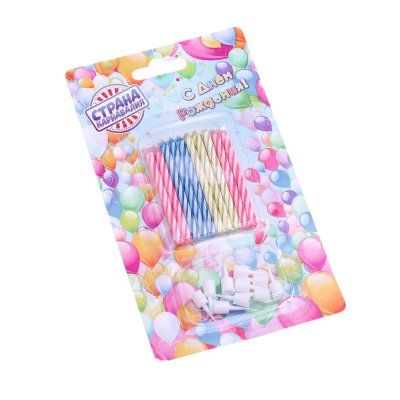 Свечи для торта незадуваемые "Спираль" 10 шт и 10 подставок