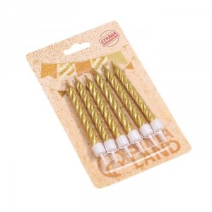 Свечи для торта с подставками 6шт, 8см, золотые, средние