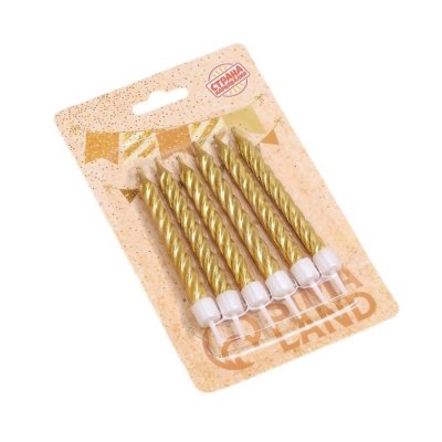 Свечи для торта с подставками 6шт, 8см, золотые, средние