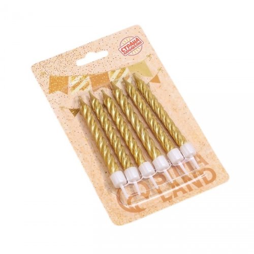 Свечи для торта с подставками 6шт, 8см, золотые, средние