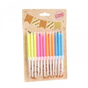 Свечи для торта "Неон" 12шт, 10 см, высокие, разноцветные