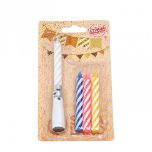 Свечи для торта "Яркая полоска", 7см (3 витых и музыкальная)