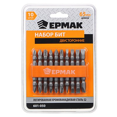 Набор бит двусторонних 10шт из легированной хромованадиевой стали длиной 65 мм