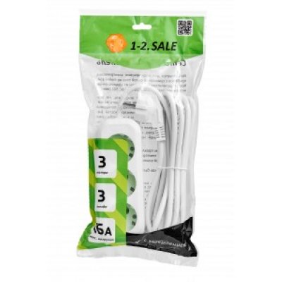 Удлинитель 1-2.SALE ПВС 3х1  3роз. 3м 16А земля (корпус АБС-пластик)