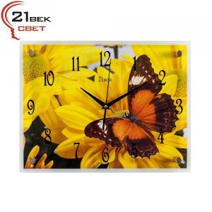 Часы настен. "Бабочка на желтой хризантеме" 3040-452