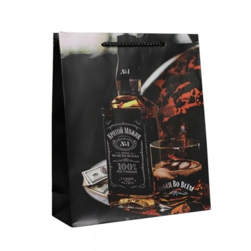 Пакет подарочный бумажный 21*25*8см Крутой мужик