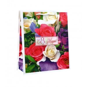 Пакет бумажный подарочный 21*25*8см С 8 марта