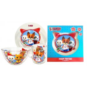 Набор детский 3пр. "Кошечки-Собачки", стекло