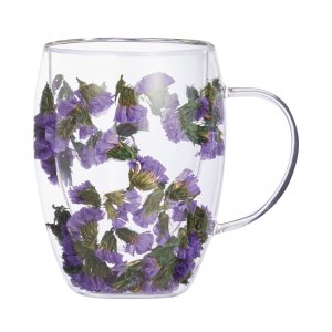 Кружка с двойными стенками с цветами (бутоны) 350мл стекло