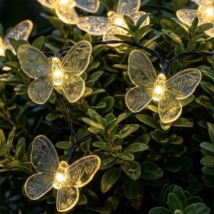 Гирлянда уличная "Бабочки" 7м  25LED, шампань, 2реж, на солн.батар.