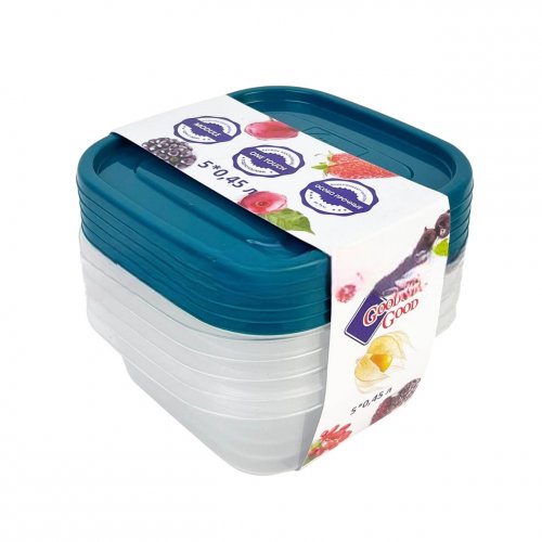 Набор контейнеров 5шт (110*110*45мм по 0,45л), пластик