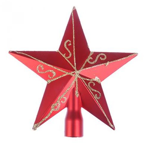 Звезда на елку с декором 15см, пластик, красный, золото