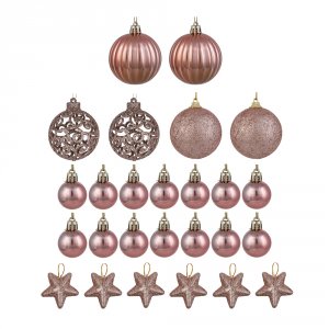 Набор шаров и украшений 26шт, 3см и 6см, розовое золото