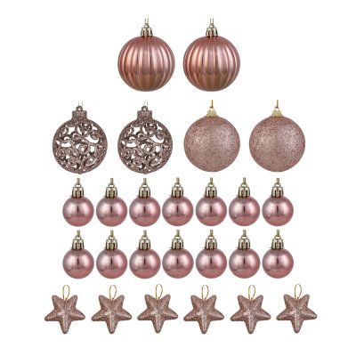 Набор шаров и украшений 26шт, 3см и 6см, розовое золото