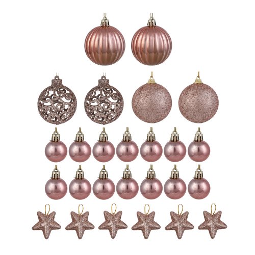 Набор шаров и украшений 26шт, 3см и 6см, розовое золото