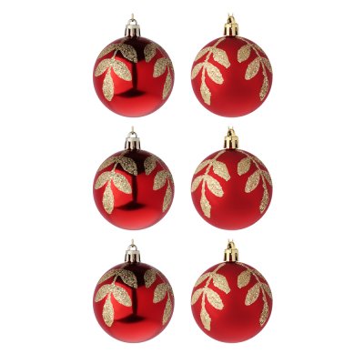 Шары в наборе 6см 6шт, красный, пластик, глиттер, 26-107