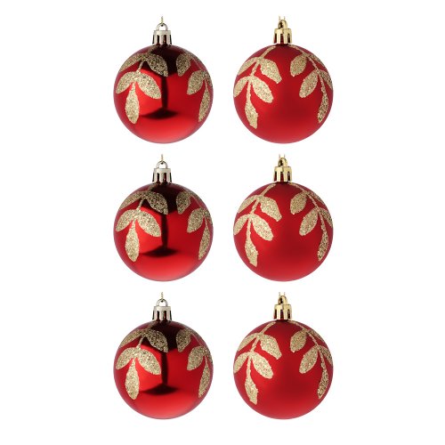 Шары в наборе 6см 6шт, красный, пластик, глиттер, 26-107