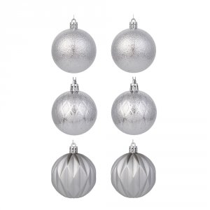 Шары в наборе 6см 6шт, серебро, пластик, 26-128
