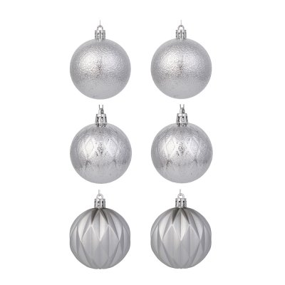 Шары в наборе 6см 6шт, серебро, пластик, 26-128