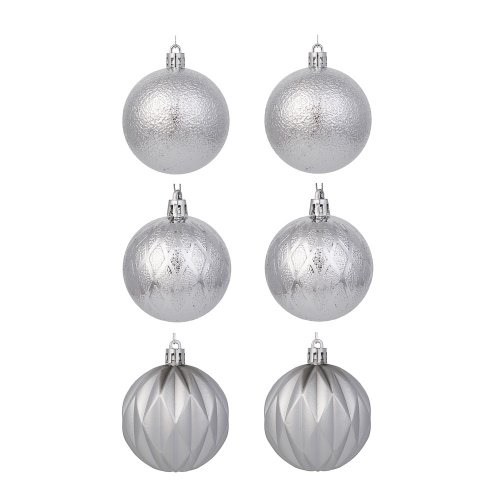 Шары в наборе 6см 6шт, серебро, пластик, 26-128