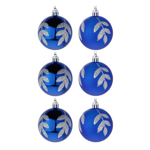 Шары в наборе 6см 6шт, синий, пластик, глиттер, 26-133