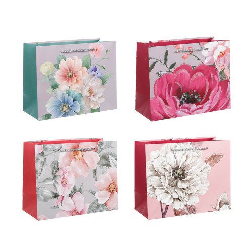 Пакет бумажный подарочный 18*23*10см, глиттер, арт. 28, 4 дизайна