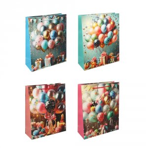 Пакет бумажный подарочный 26*32*10см, 4 дизайна