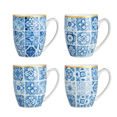Кружка 350мл Голубая мозаика, фарфор, 4 дизайна