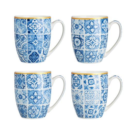 Кружка 350мл Голубая мозаика, фарфор, 4 дизайна