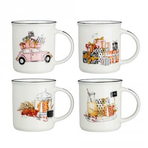 Кружка 310мл Микс, фарфор, 4 дизайна