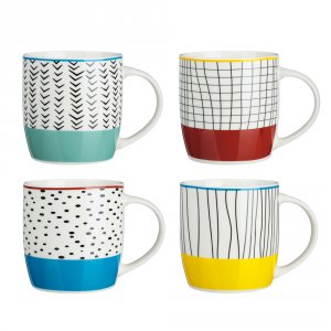 Кружка 350мл Штрихи, фарфор, 4 дизайна