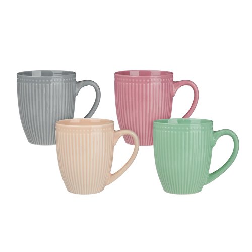 Набор кружек 4шт, 380мл, цвет.однотон.рельеф, фарфор