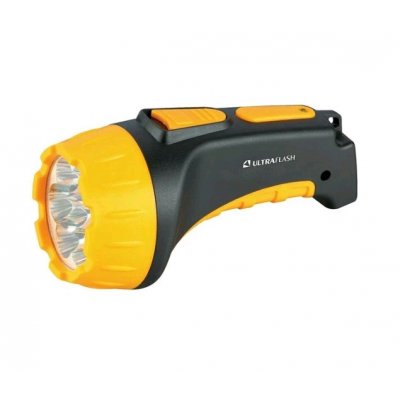 Фонарь ручной Ultraflash LED3807 (акк. 4V 0.7Ah) 7св/д (25lm),черн.+желт./пластик, 2 реж, вилка 220V