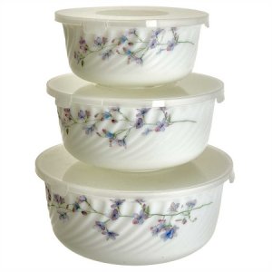 Набор салатников 3пр. с крышками 10004-SK, стеклокерамика