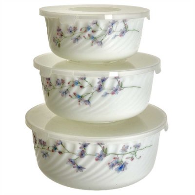 Набор салатников 3пр. с крышками 10004-SK, стеклокерамика