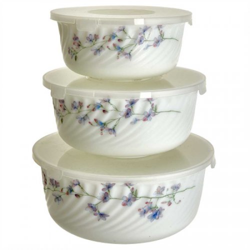 Набор салатников 3пр. с крышками 10004-SK, стеклокерамика