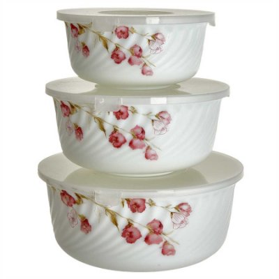 Набор салатников 3пр. с крышками 10006-SK, стеклокерамика